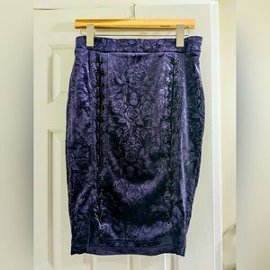 Killstar Claret Velvet Midi Skirt in Plum - Size L